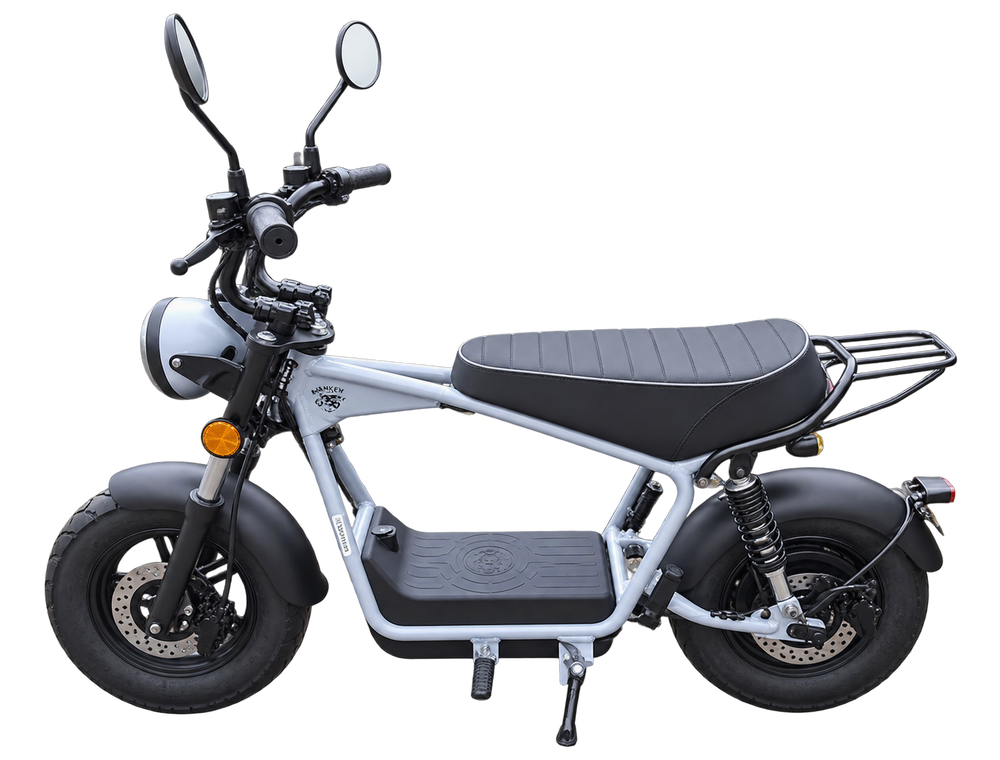 Elektro-Mini-Moped in Silber, Seitenansicht